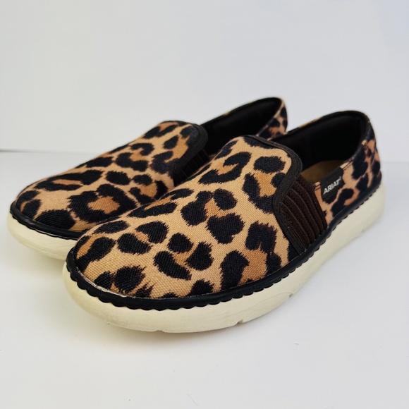 Ariat Ryder Brown Canvas Leopard Print Slip On Shoes Flats Womens Size 9.5 B - Picture 2 of 10